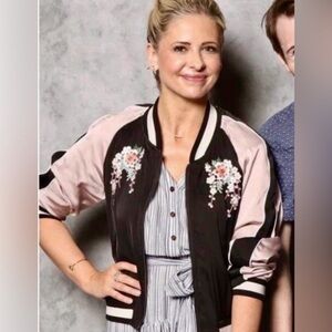 JOIE satin bomber jacket. Embroidered floral cherry blossom.  Size small.